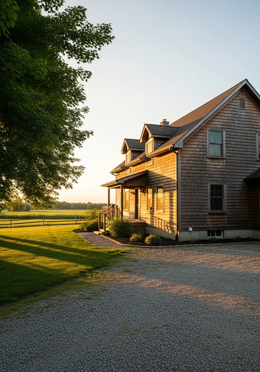 Close-up of a Moravia home exterior showing rural property character and quality craftsmanship.